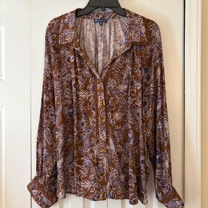 Democracy Brown and Purple Floral Blouse, 2X